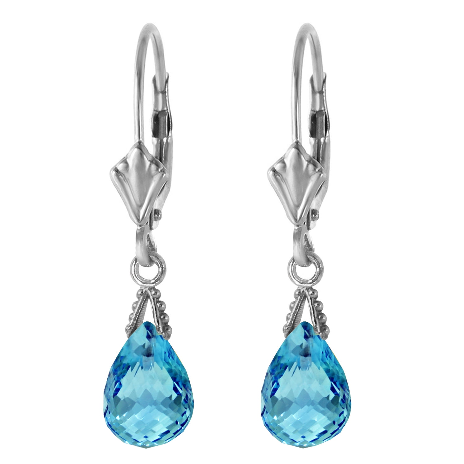 Galaxy Gold 14K Solid Gold Natural Blue Topaz Drop Earrings for Women - White Gold Fine Jewelry