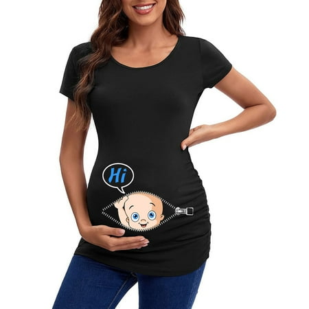 

koaiezne Maternity Clothing Top Summer Pregnant T Shirts Short Sleeve Tee Casual Pregnancy Clothes Funny Footprint Pregnant Maternity Shirt Its A Girl Maternity Office Wear for Women