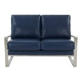 thumbnail image 3 of Leisuremod Jefferson Modern Leather Contemporary Loveseat With Silver Frame Mid-Century Living Room Loveseat Sofa (Navy Blue), 3 of 7