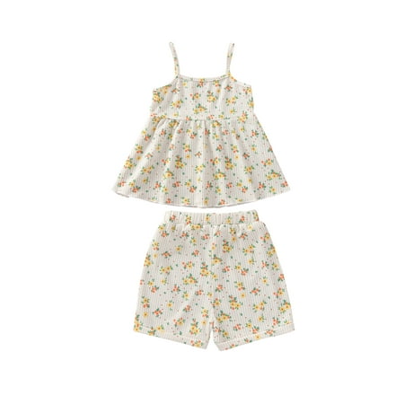 

Xingqing Little Girls Flower Print Spaghetti Straps Tops and Short Pants