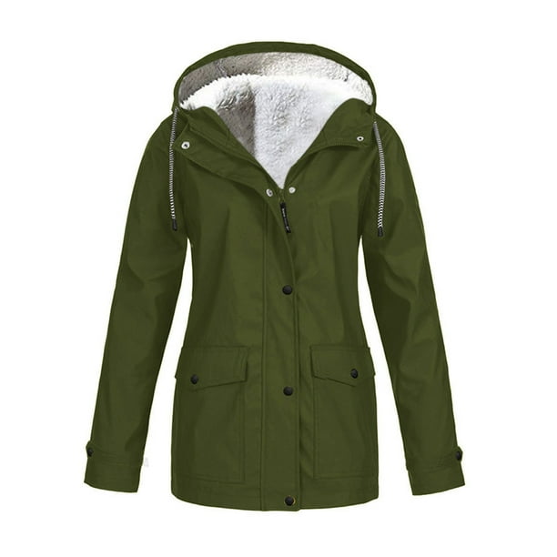 Waterproof Jacket Raincoat Fleece Lined, Ladies Warm Winter Waterproof Coats