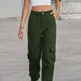 thumbnail image 6 of Bigersell Women High Waisted Cargo Pants Multiple Pockets Regular Straight Jeans Wide Leg Pants Button Closure Stretch Denim Jeans Pants Army GreenM, 6 of 6