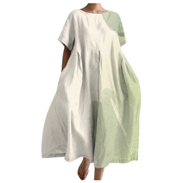 TSADFHJI Jupe Slip pour Femmes Robe Longue Imprimée Mode Col Rond Teinture sur Nœuds Ample m Vert Clair