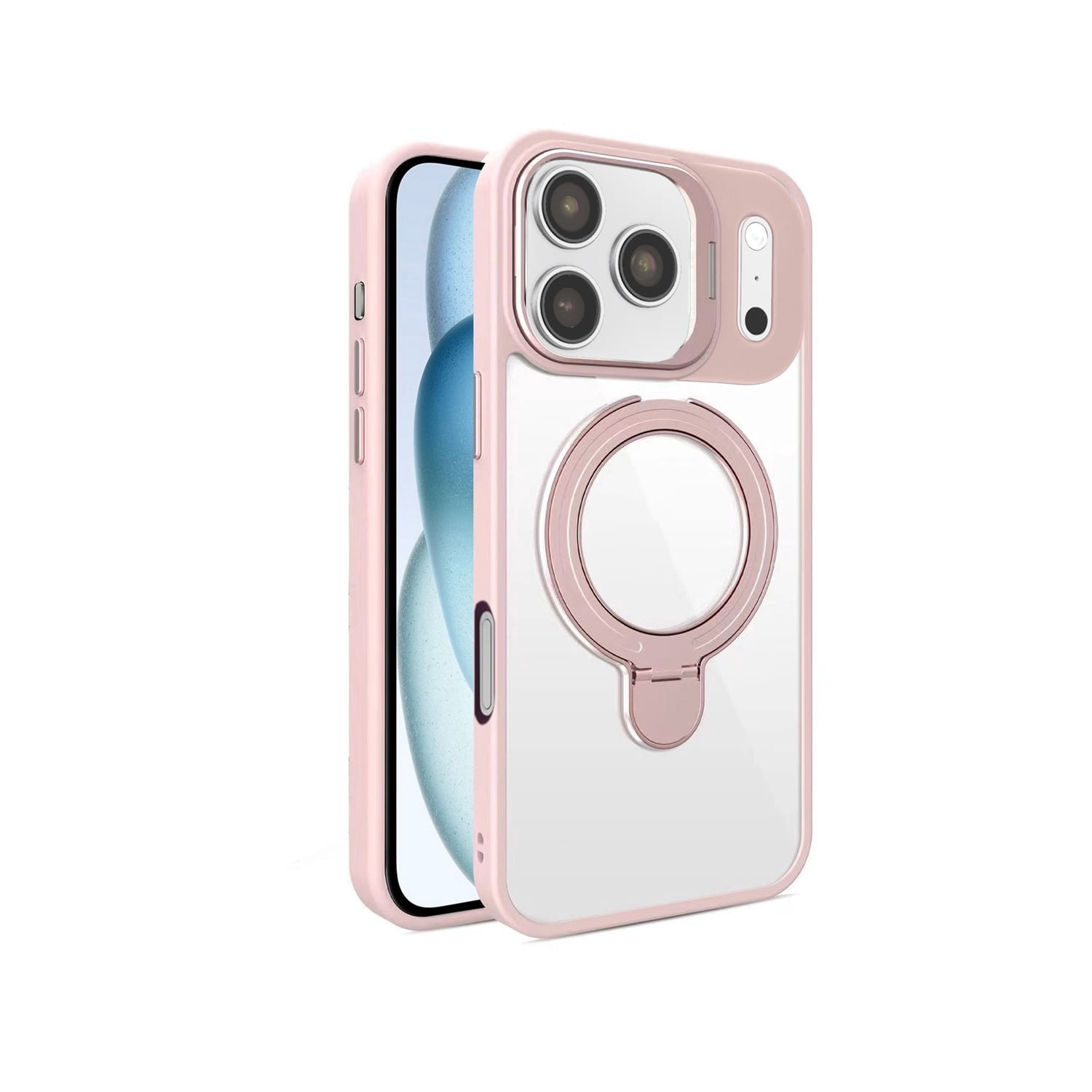 Transparent MagSafe Case with 2 Kickstands and Lens for iPhone 17 Pro Max - Pink