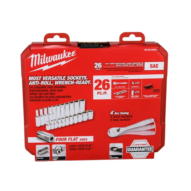 Milwaukee 1/4" Drive 26pc Ratchet & Socket Set SAE 48229404