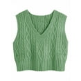 thumbnail image 2 of Women's V-Neck Sweater Pullover Cable Knit Vest Solid Color Sleeveless Vest Pullover, 2 of 5