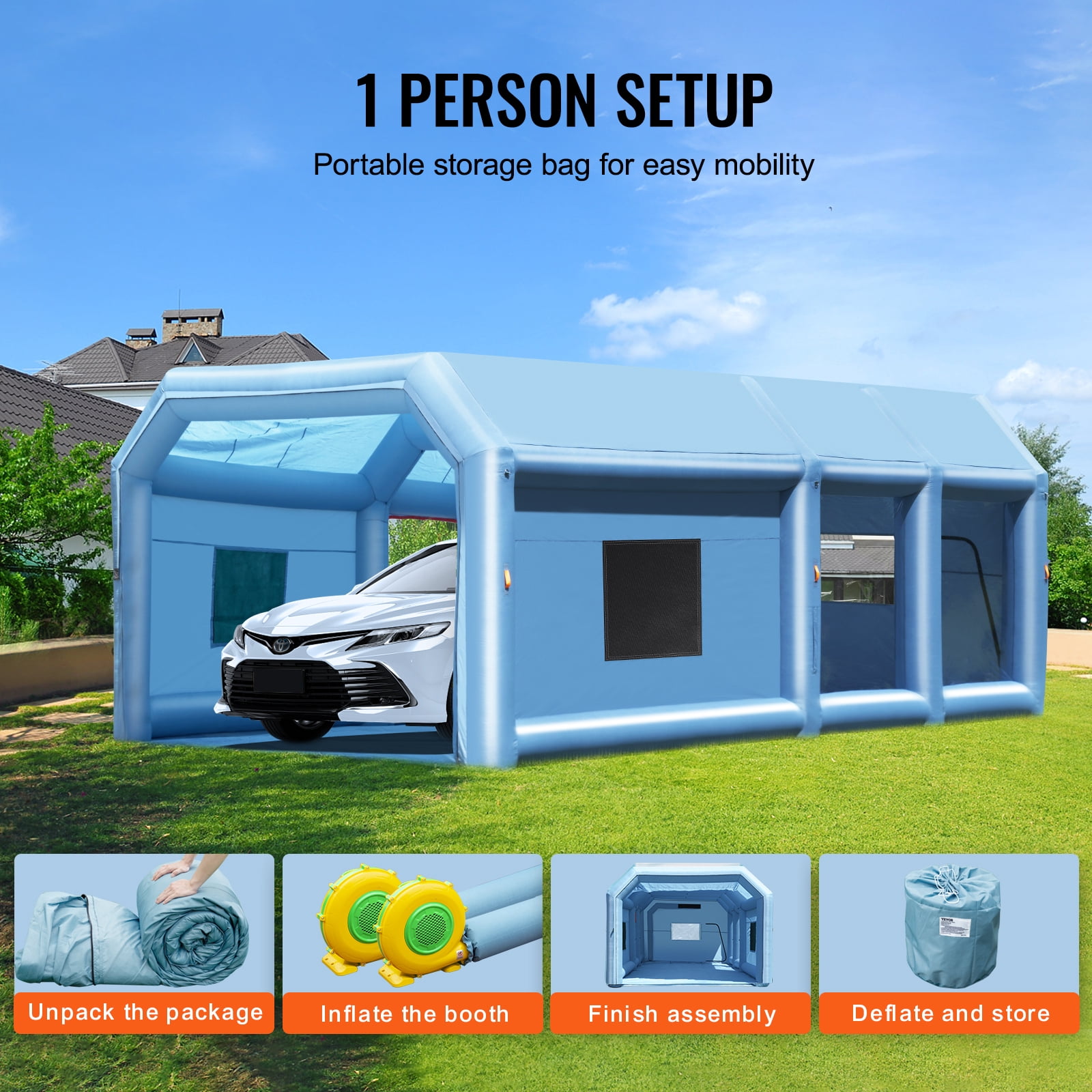 VEVOR Inflatable Paint Booth,27.9 x 15.7 x 10.8 ft Inflatable Spray Booth, Portable Car Paint Booth for Small Truck, with 950W+750W Powerful Blowers and Air Filter System,Large Motorcycle, Midsize S