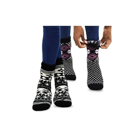 TeeHee Super Warm Brushed Thermal Crew Socks 2 Pairs Pack (9-11, Deer and Snow (Best Snow Socks For Cars)