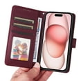 thumbnail image 6 of SaniMore for iPhone 14 Wallet Case, Detachable Strong Magnetic PU Leather Flip Cover PU Leather with Magnetic Shell Card Slots Cash Pocket Wristlet Strap Full Body Protective Stand Shell, Winered, 6 of 12