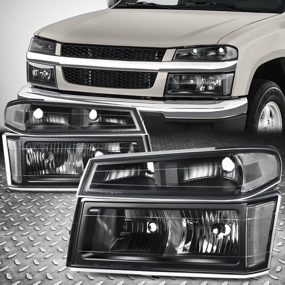 NUVISION for 04-12 Chevy Colorado GMC Canyon Black Housing Clear Corner Headlight Lamps