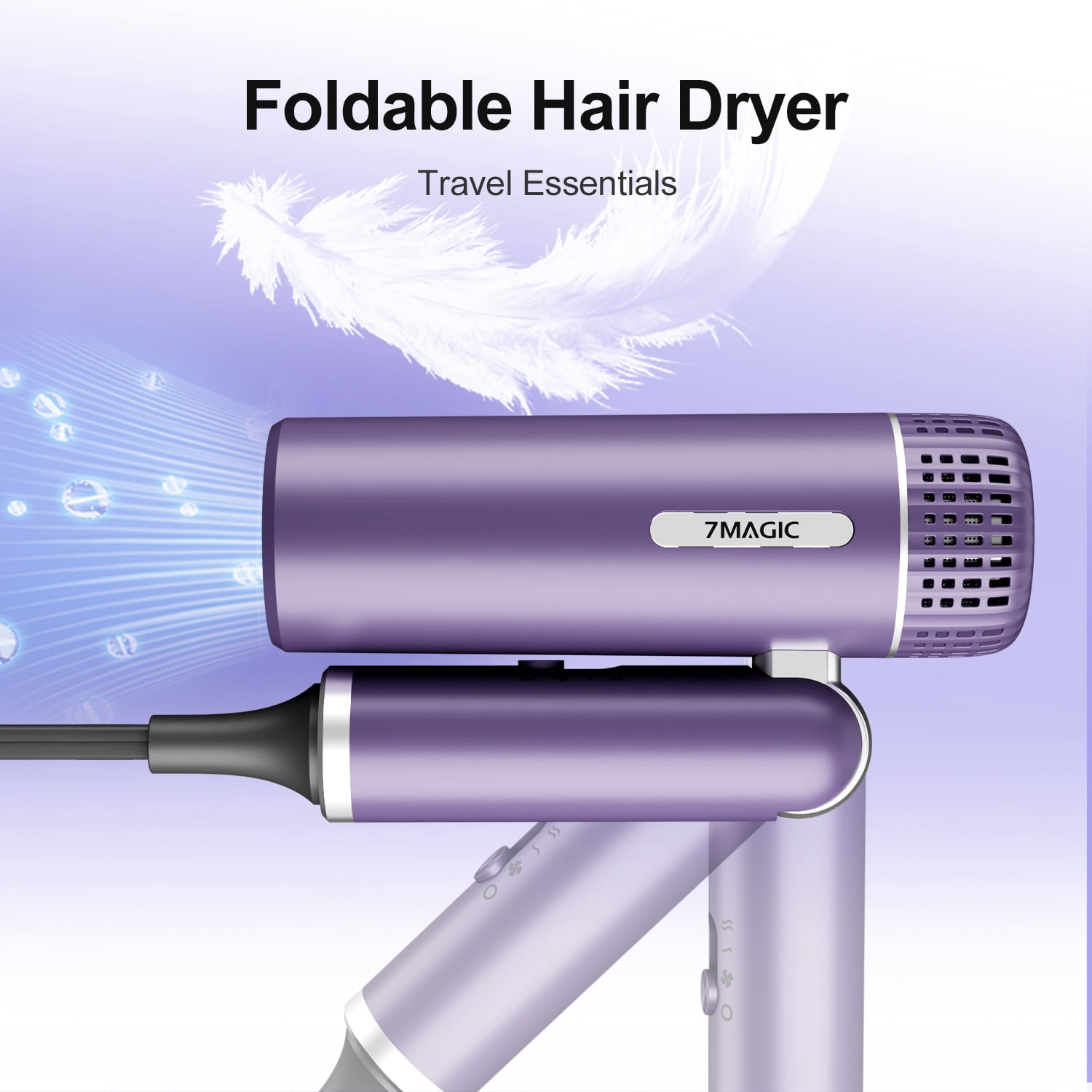 Hair Dryer, ITdodo 1800W Blow Dryer with Diffuser, Fast Drying Lightweight Foldable Hair Dryer, Hair Styling Tool for Home & Travel, Purple