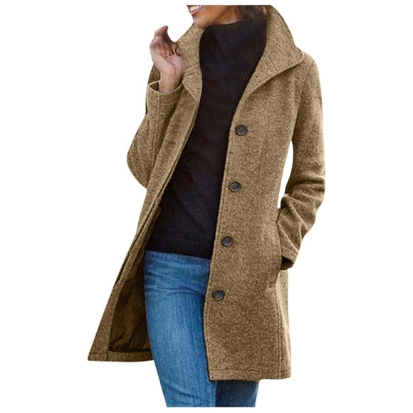 Kcodviy Women's Vintage Longline Solid Outdoor Gear Women Wool Coat Autumn/Winter Outerwear Clothes for Women Jacket Light Jackets for Women Plus Cute Coats Plus Size Hooded Rain Jackets for Women