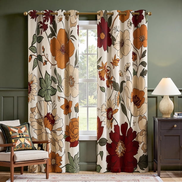 Cortinas Jinchan Lora 95% Opacas Florales 244x127 cm Beige