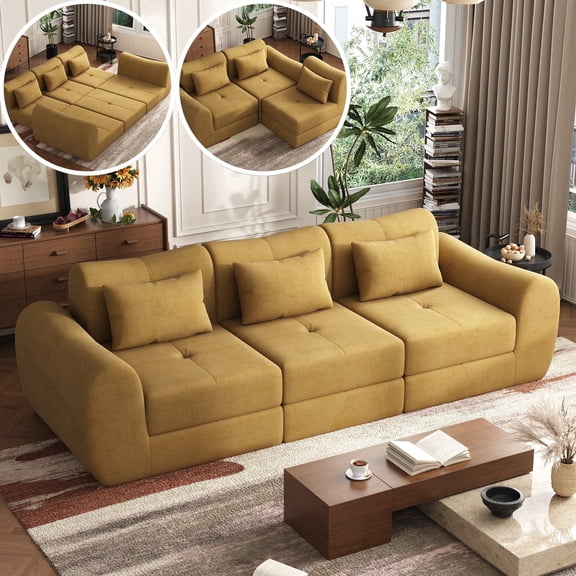 102" Modular Cloud Couch Sectional Sofa for Living Room, Modern Boneless Couch, Deep Seat Sofas Couches, Comfy No Assembly Required,Mustard Yellow