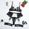 thumbnail image 3 of Conjunto de lencería de liga para mujer Conjunto de lencería de cuatro piezas con bordado de cadena de encaje erógeno caliente Negro M, 3 of 5