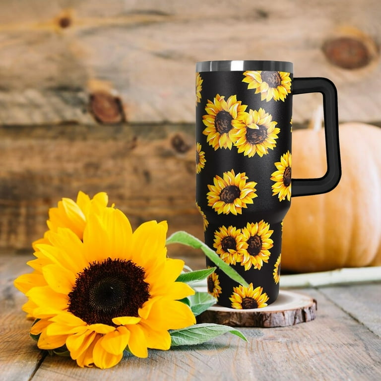 Flower Handle Sunflower Tumbler with Handle Lid and Straw