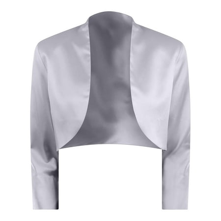 - Silver 3/4 Sleeve Satin Style Bolero Shrug Jacket Size X-Large