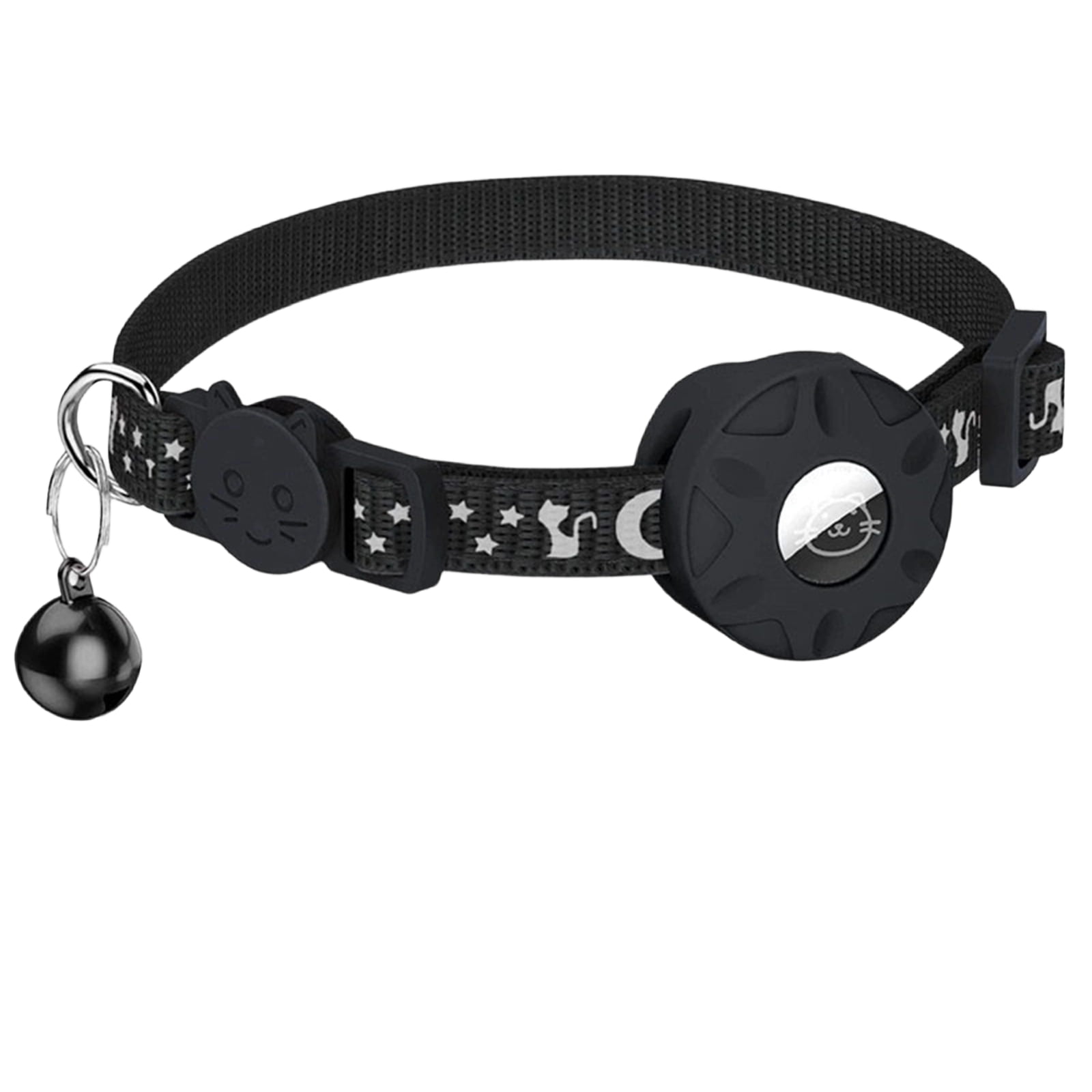 Reflective Cat Collar with Bell Protective Case for Pet GPS Tracker Adjustable Safety Neck Strap Anti-Lost Silicone Holder for Tracking Tool Black