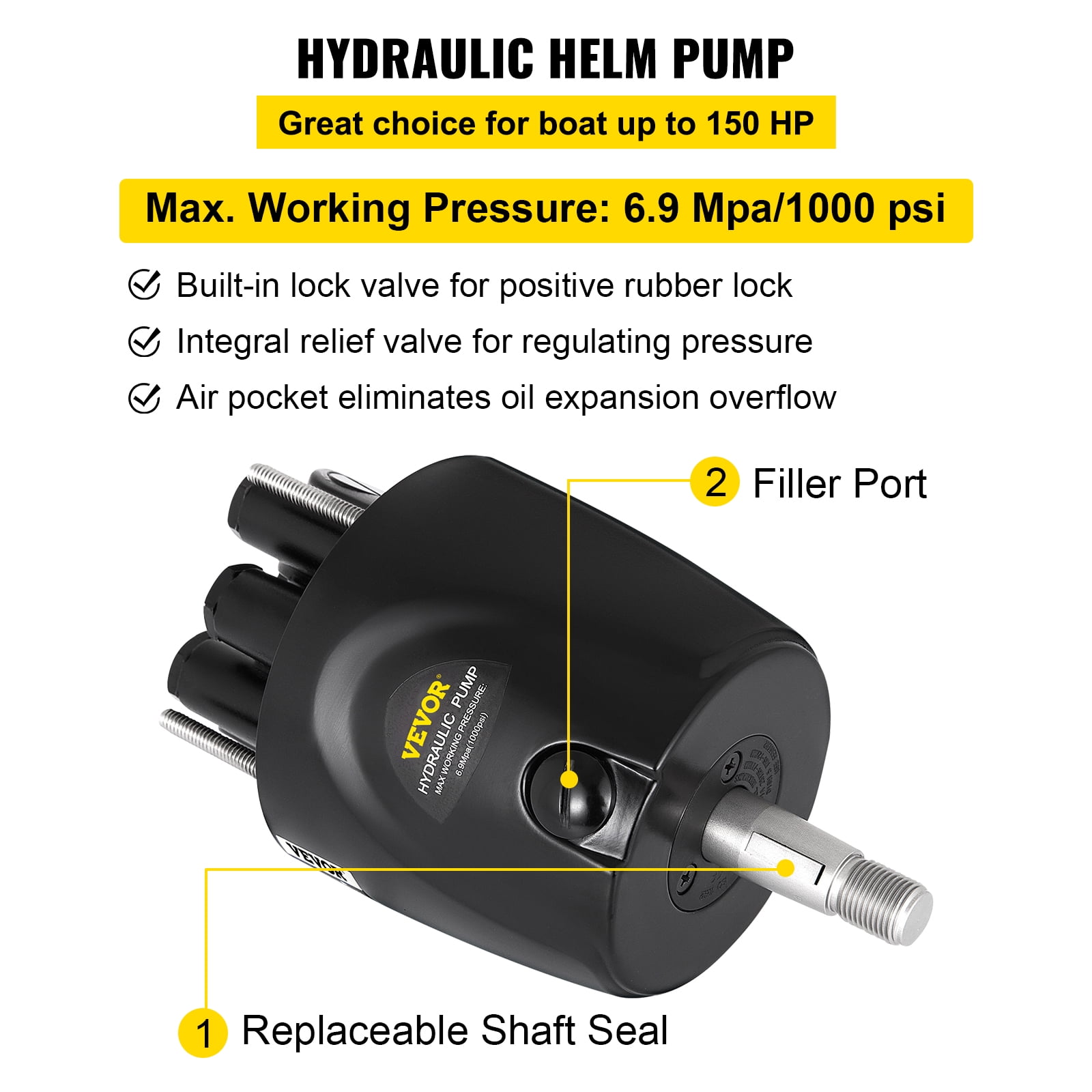 Marine Outboard Hydraulic Steering Kit,150HP Boat Hydraulic Steering System with Steering Hose Helm Pump Cylinder 150HP 