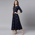 thumbnail image 4 of Janasya Indian Round Neck 3/4 Sleeve Floral Print Navy Blue Poly Crepe Kurta With Dupatta For Women, 4 of 8