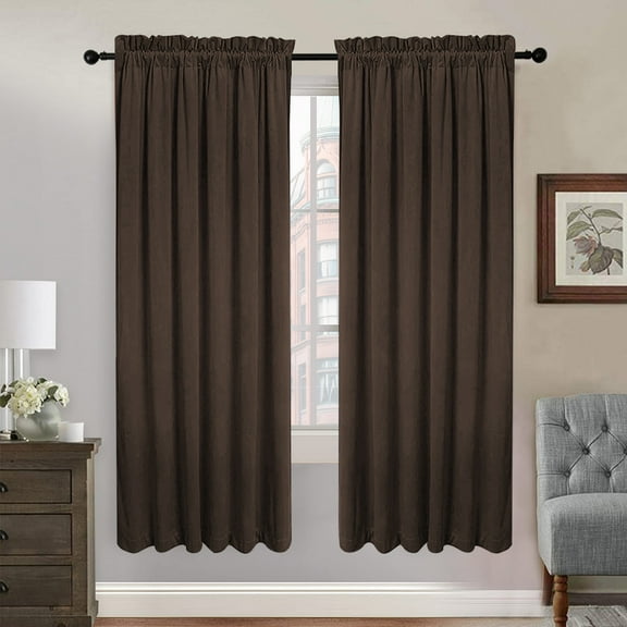 SMILETIME Brown Velvet Curtains with Rod Pocket Thermal Insulated Soft Privacy Room Darkening Velvet Drapes for Bedroom and Living Room, Set of 2 Panels, 52 x 63 Inches Long
