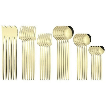 

Gold Dinnerware Cutlery Set Knives Dessert Forks Tea Spoons Tableware Flatware Stainless Steel Kitchen Silverware Set