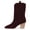 Dark Red, variant on Women Closed Almond Toe Mid Calf Boots Thick Stacked Heels Comfy Pull On Winter Booties Size 13 Black