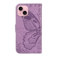 thumbnail image 3 of SaniMore Wallet Case for iPhone 14 Plus, PU Leather Embossed Butterfly Flip Folio Cover Card Holder [Kickstand][Wrist Strap] All Arpund Protective Shockproof Shell for iPhone 14 Plus(2022), Purple, 3 of 18