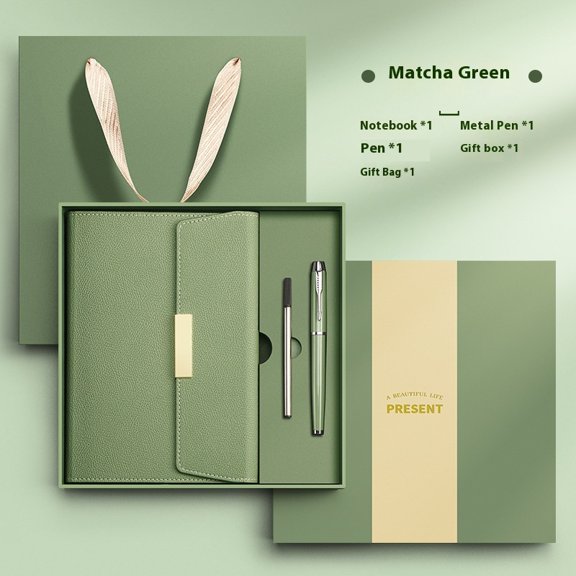 Green Lined Journal for Women Men Leather Journals for Writing with Magnetic Closure Hardcover Diary Journaling Notebooks for Business Work Note Taking Gift Box Packaging