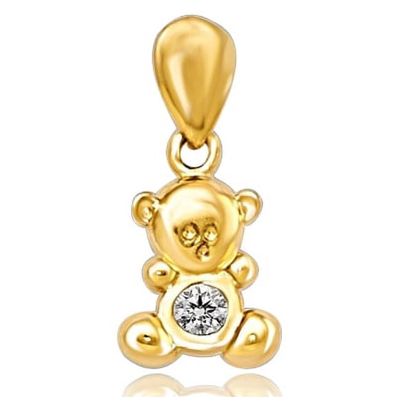 Bezel Set Teddy Bear Pendant with Round Brilliant Diamond by Diamond Essence set in 14K Solid Yellow Gold