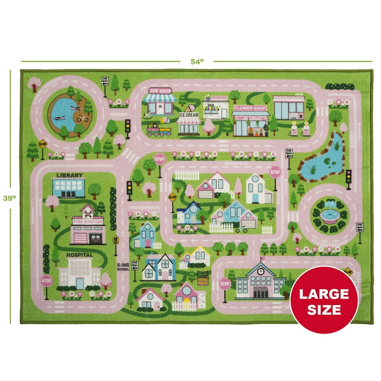 Extra Large Road Map Activity Rug for Girls and Boys - 78-inch L x 54-inch W