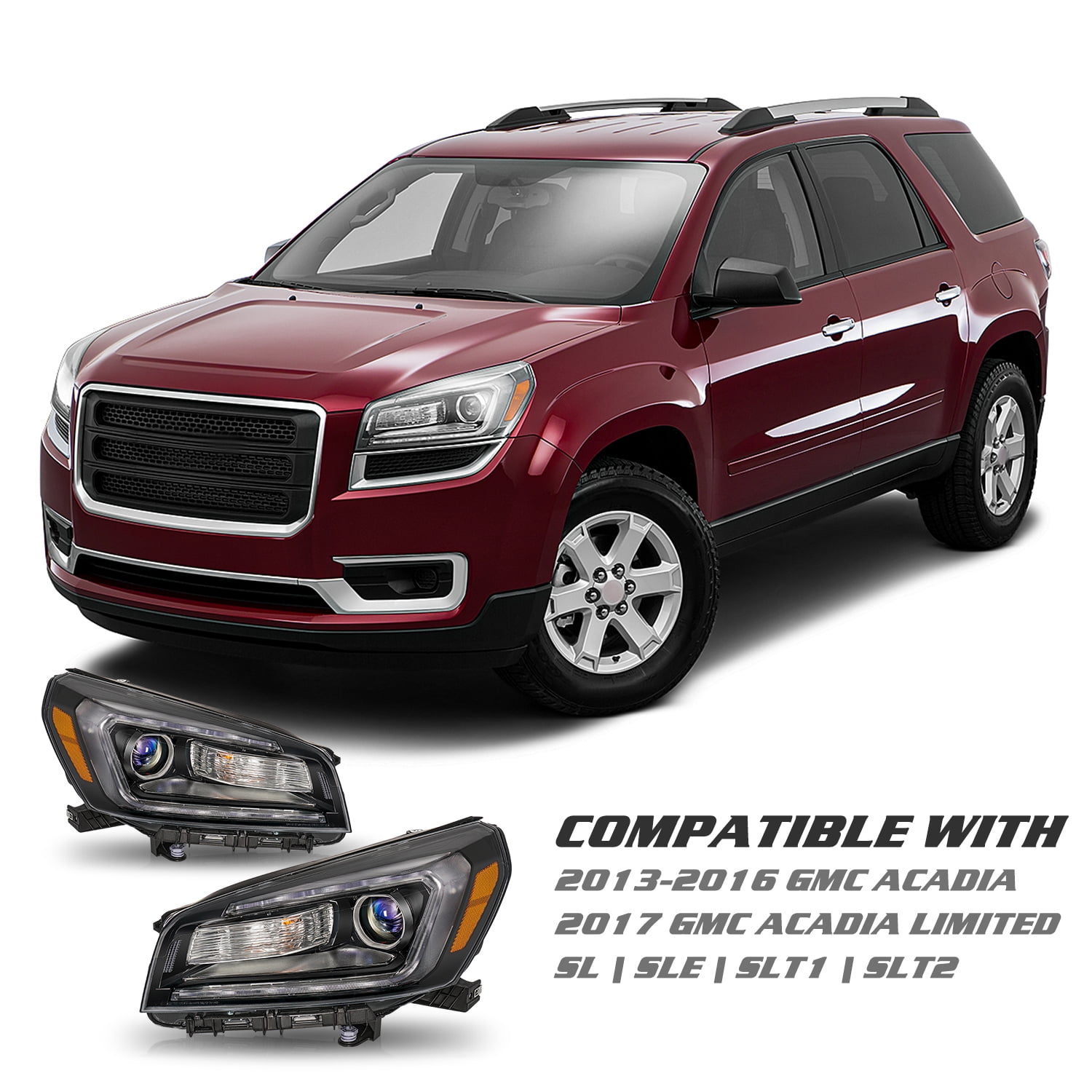 For 2013-2016 GMC Acadia Halogen Projector Headlights Headlamps Assembly LH+RH