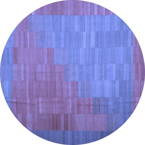Ahgly Company Machine Washable Indoor Round Abstract Blue Contemporary Area Rugs, 3' Round