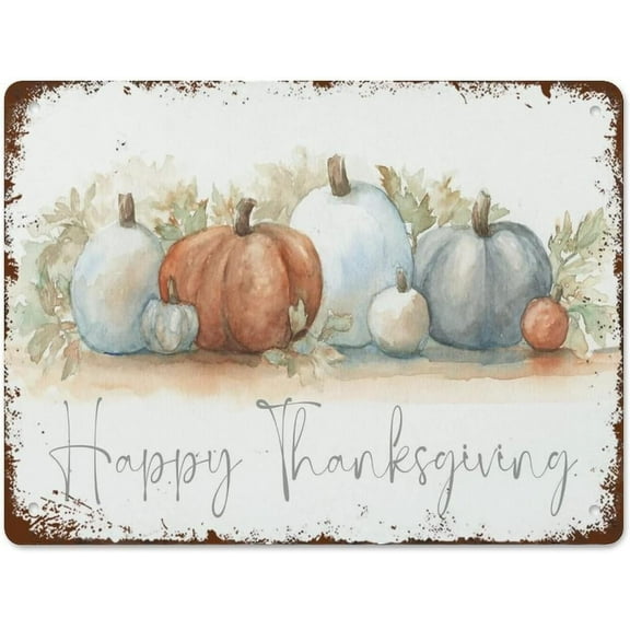 Happy Thanksgiving Sign Pumpkin Fall Wall Decor Retro Tin Sign Metal Tin Sign Vintage Kitchen Decor Funny Wall Decor For Home Cafes Office Store Pubs Club Plaque Tin Sign Sign 8"x12"