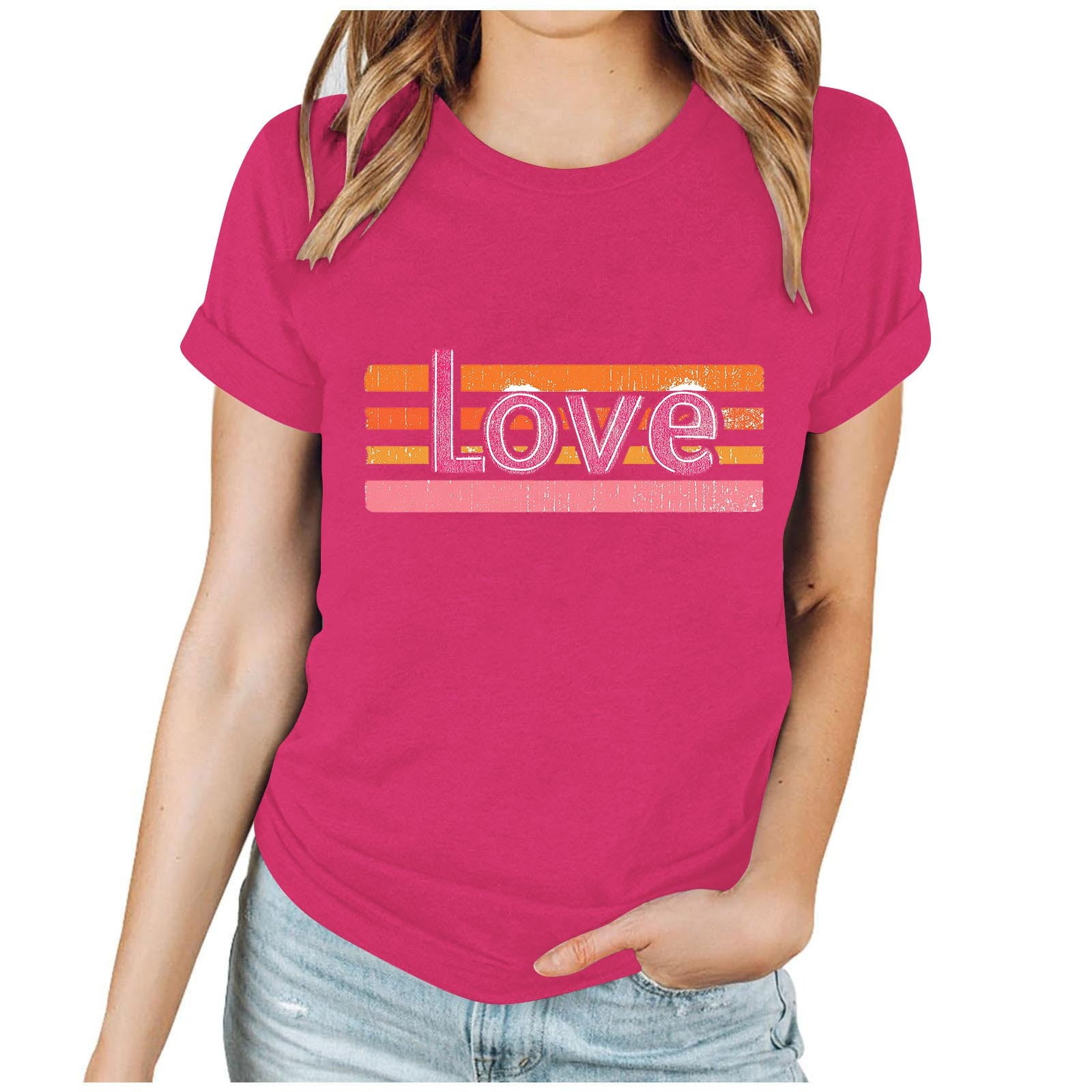 HongQid Women Love Heart Graphic Funny Cute T Shirts Tee Casual