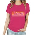 thumbnail image 2 of Avrnliq Valentine Womens Hot Pink Retro Graphic Tee - Stretchy Crew Neck Short Sleeve Striped Detail Loose Fit Everyday Casual Top,Size S, 2 of 7