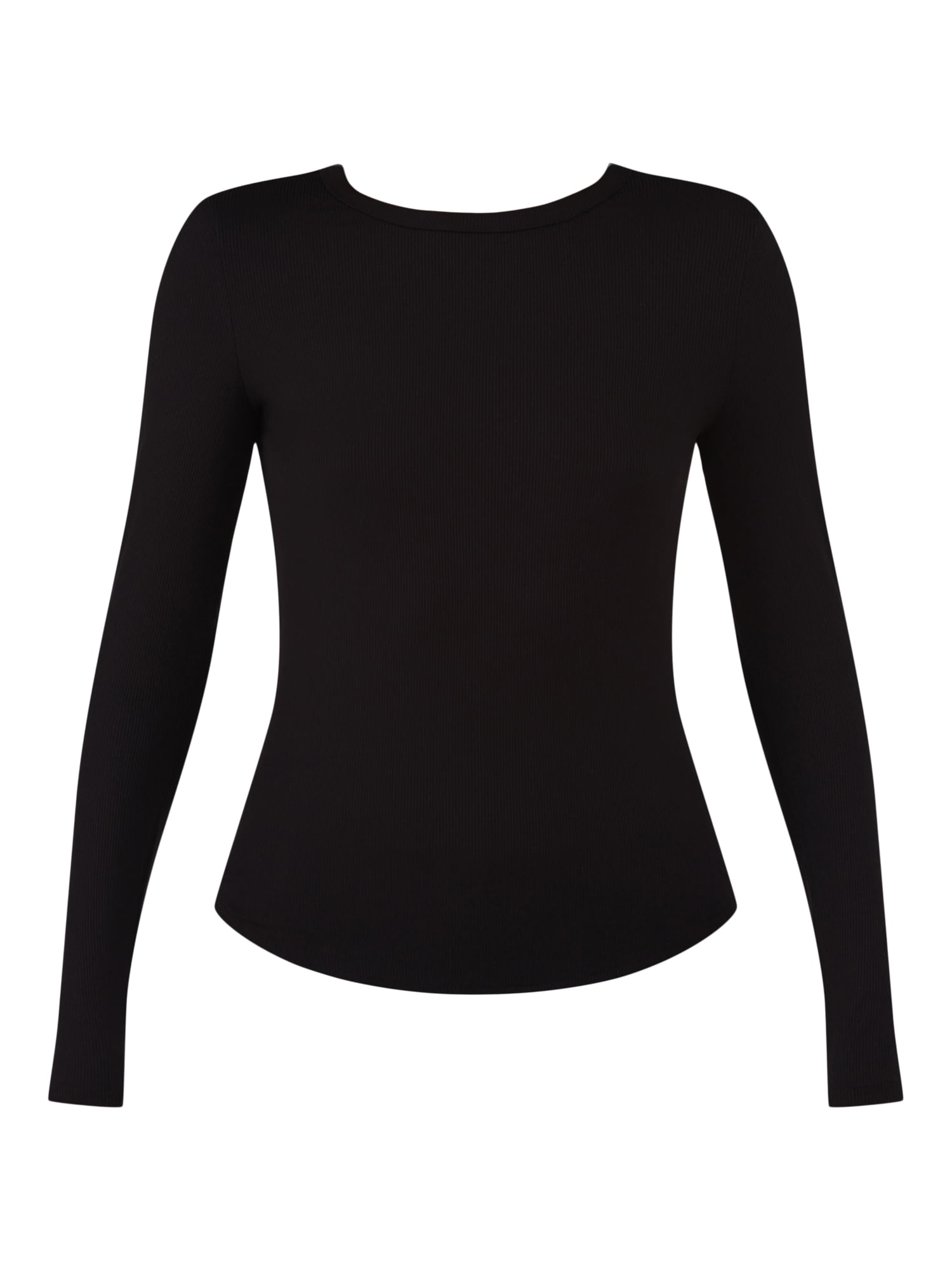 No Boundaries Ribbed Crewneck Tee with Long Sleeves, 1 or 2-Pack, Women's & Women's Plus XXS-XXL