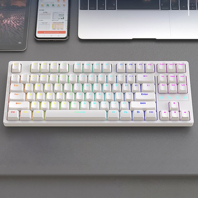 Teclado mecánico de 87 teclas retroiluminado RGB compatible con Bluetooth (eje amarillo blanco) Ehuebsd Para estrenar