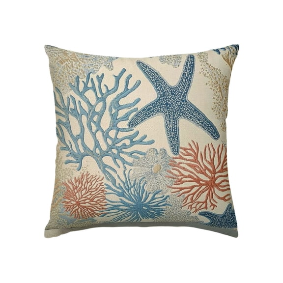 RKSupls Nautical Coastal Pillow Covers, Linen Beach Themed Ocean Seashell Coral Starfish Velvet Couch Decorative Linen Cushion Covers for Couch Bed Car, Bedroom Farmhouse Home Decor