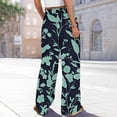 thumbnail image 4 of WTOBBY Women's Printed Wide Leg Pants with Floral High Waist Drawstring Loose Casual Trousers and Functional Pockets for Everyday Fashion ,Mint Green L, 4 of 6
