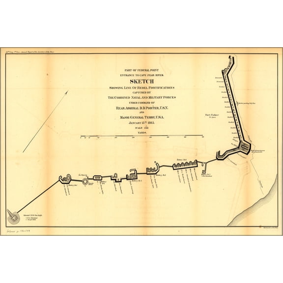24"x36" Gallery Poster, map of Part of entrance to Cape Fear River 1865