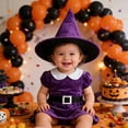 thumbnail image 5 of REDARER Baby Girls Halloween Witch Cosplay Dress Set Peter Pan Collar Velvet Gown with Pointed Witch Hat for Trick or Treat Fancy Dress Party Outfit,24M, 5 of 9