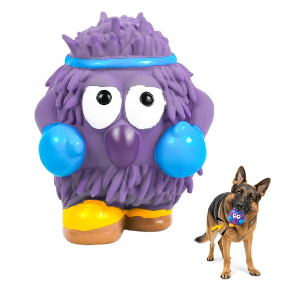 Deeow Dog Squeaky Chew Toy - Boxer Monster Shaped, Latex Interactive Puppy Play Toy, Teething Toy for Small & Medium Dogs