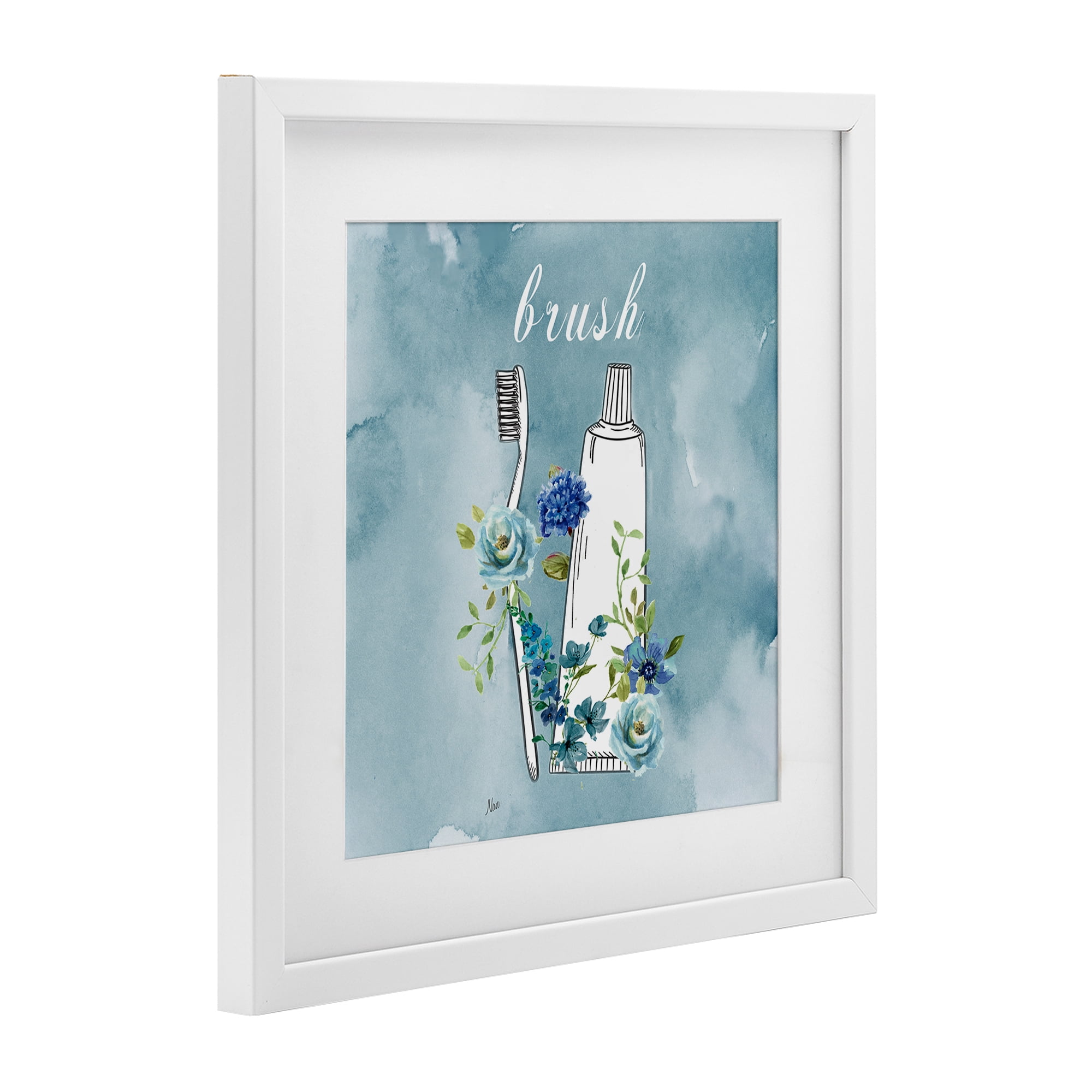 Stupell Industries Floral Bathroom Rules Brush White Framed Print Under Glass, design by Nan