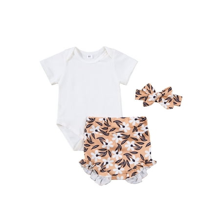 

3Pcs Newborn Baby Girls Summer Clothes Lace Romper Ruffles Shorts Pants Outfits