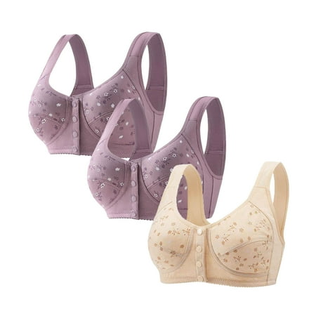 Ecqkame 3Pc Bras for Women No Underwire Wireless Lace Comfortable Breathable Bra Front Closure Push Up Plus Size Bras 3PC Purple C L on Clearance