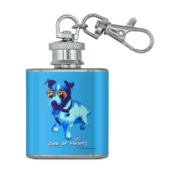 Jack of Hearts Russell Terrier Sunglasses Vintage Retro Stainless Steel 1oz Mini Flask Key Chain
