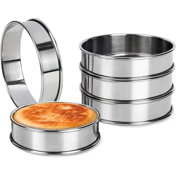 5pc Muffin Rings 4.13 Inch, Stainless Steel Crumpet Rings, Double Rolled Metal Rings Molds for Baking Cookie, Round Egg, Cake, Circles Tart Crust, Pancake, Hamurger Bun, Pastry Dessert Food