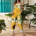thumbnail image 5 of JULMCOMO Cotton Linen Jumpsuits for Women Floral Print Tie Strap Baggy Summer Outfits Scoop Neck Vacation Comfy Casual Jumpsuits Cyan L, 5 of 7
