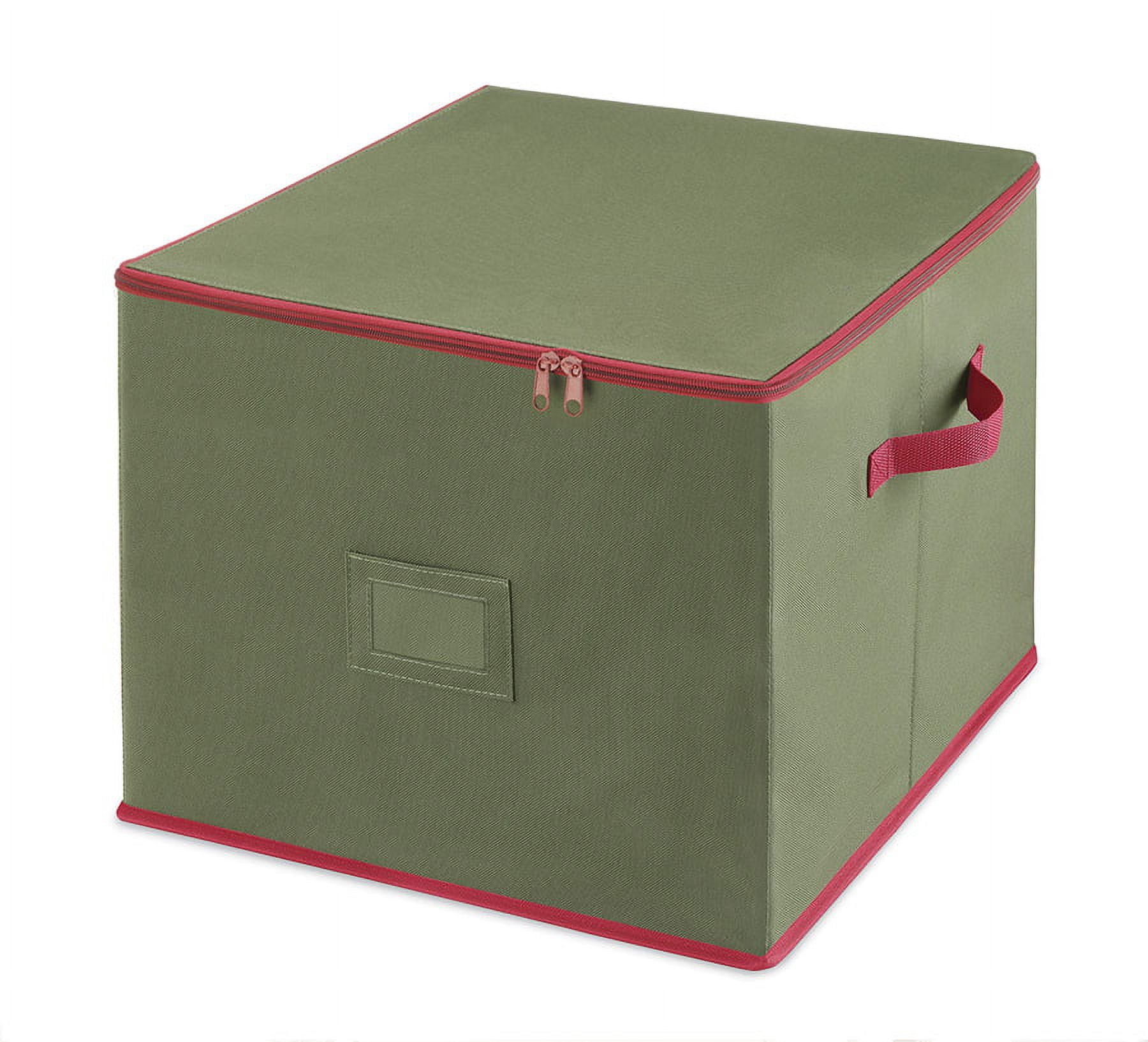 Whitmor Large Polyester Christmas Ornament Box 75 Sections, Green W/Red Trim - Adult Use